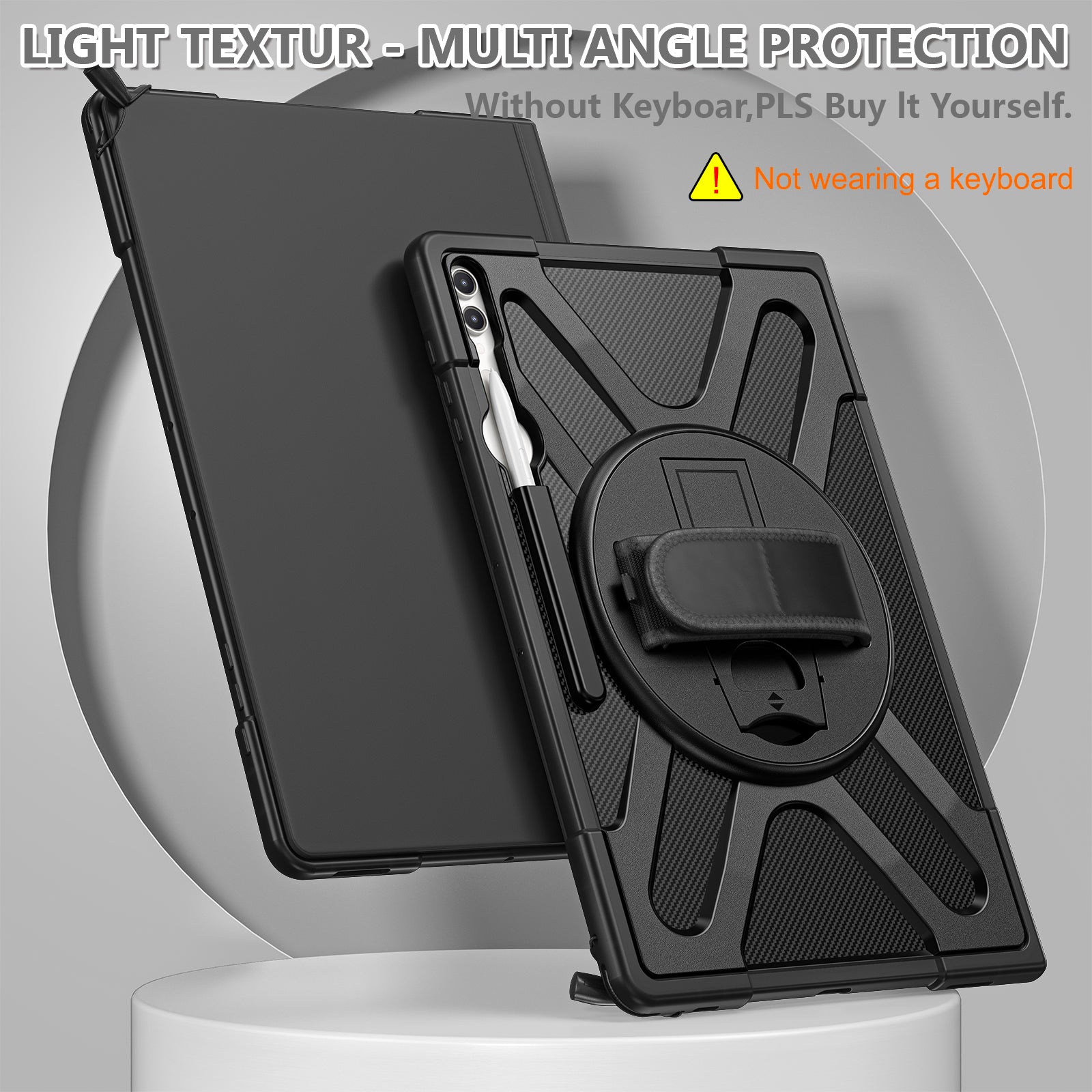 Kickstand Tablet Case for Samsung Galaxy Tab S8 Ultra X900 X906 / Tab S9 Ultra X910 , Rugged Shockproof PC + TPU Cover with Hand Strap - Black Kickstand Tablet Case for Samsung Galaxy Tab S8 Ultra X900 X906 / Tab S9 Ultra X910 , Rugged Shockproof PC + TPU Cover with Hand Strap - Black